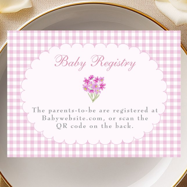 Rosa Gingham Baby Shower Registrerings QR-kod Kort (Skapare uppladdad)