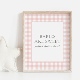 Rosa Gingham Baby Shower Spädbarn är Sweet Sign Poster