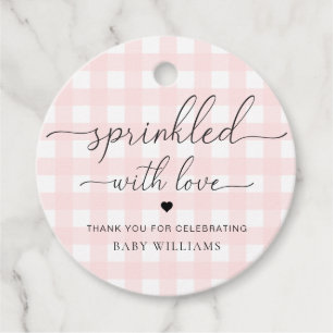 Rosa Gingham Baby Shower sprinkled with Kärlek Gåvor Etiketter