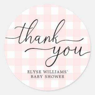Rosa Gingham Baby Shower Tack Favor Sticker Runt Klistermärke