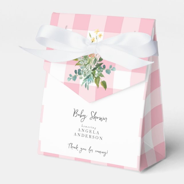Rosa Gingham Baby Shower Tack Favoritbox Presentaskar (Framsidan Sidan)