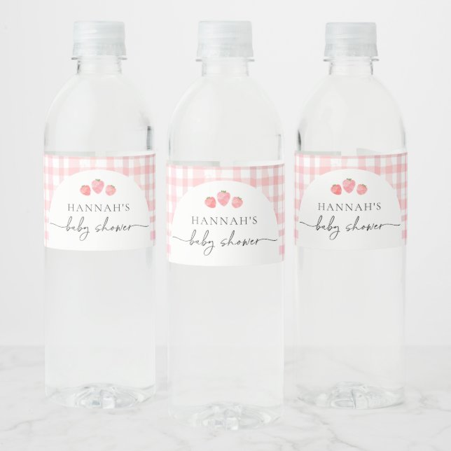 Rosa Gingham Baby Shower Vattenflaska Labels Vattenflaskor Etikett (Flaskor)