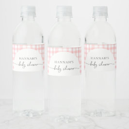 Rosa Gingham Baby Shower Vattenflaska Labels Vattenflaskor Etikett