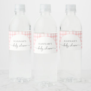 Rosa Gingham Baby Shower Vattenflaska Labels Vattenflaskor Etikett