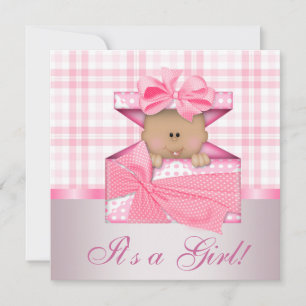 Rosa Gingham Babyflicka Bröllopsinbjudningar Inbjudningar
