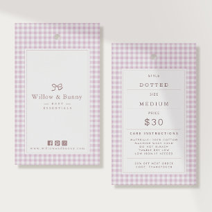 Rosa Gingham Babykläder Prislapp Hängtillägg Visitkort