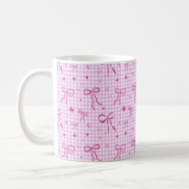 Rosa Gingham-båge Estetisk Mugg (Vänster)
