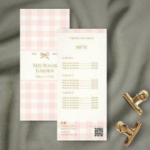Rosa Gingham Bageri Prislista QR-kod Marknadsförin Reklamkort