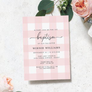 Rosa Gingham Baptism-inbjudan Inbjudningar