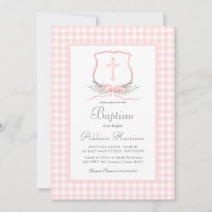 Rosa Gingham Baptism Investigation, Girl Baptism Inbjudningar