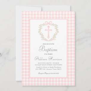 Rosa Gingham Baptism Investigation, Girl Baptism Inbjudningar