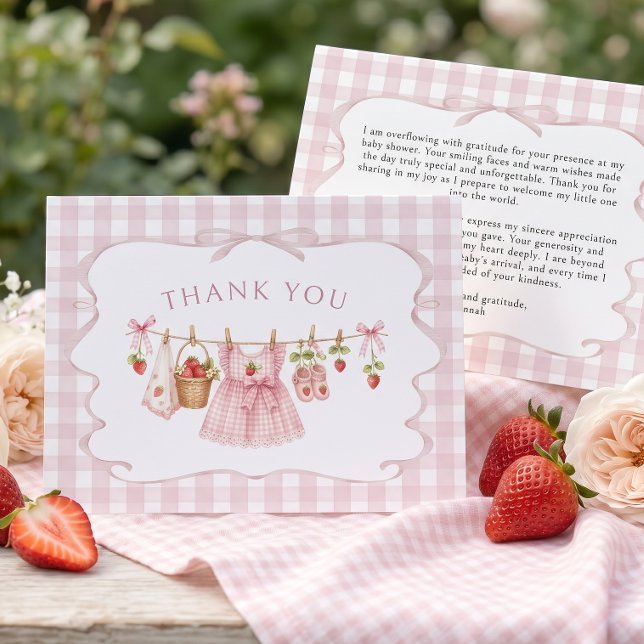 Rosa Gingham Bär Söt Bebis-fest Tack Kort (Skapare uppladdad)