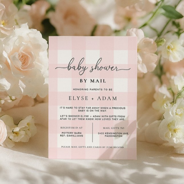 Rosa Gingham Barnkalasinbjudan via Post Inbjudningar (Skapare uppladdad)