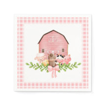 Rosa Gingham Barnyard Birthday Papper Napkins