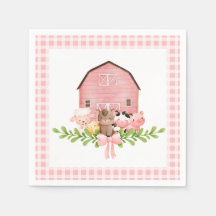 Rosa Gingham Barnyard Birthday Papper Napkins