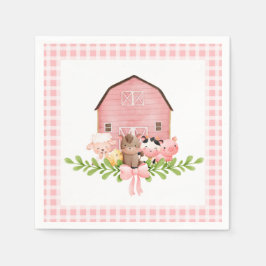 Rosa Gingham Barnyard Birthday Papper Napkins Pappersservett