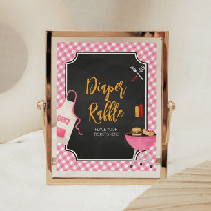 Rosa Gingham BBQ Baby Shower Diaper Raffle Poster