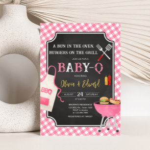 Rosa Gingham BBQ Baby Shower Inbjudningar
