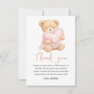 Rosa Gingham Bear-y 1-års födelsedagsflicka Kort