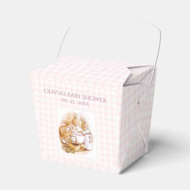 Rosa Gingham Beatrix Potter Baby Shower-favoriter Presentaskar (Framsidan Sidan)