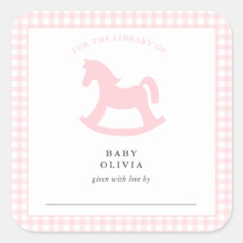 Rosa Gingham-bebis för biblioteket Bokmärke Fyrkantigt Klistermärke