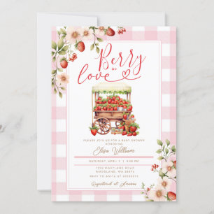 Rosa Gingham Berry i babyduschen i kärlek Inbjudningar