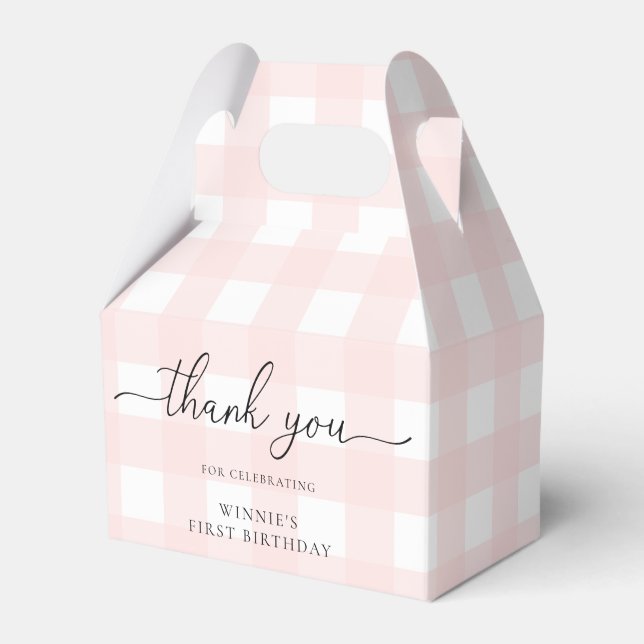 Rosa Gingham Birthday Tack Favoritbox Presentaskar (Framsidan Sidan)