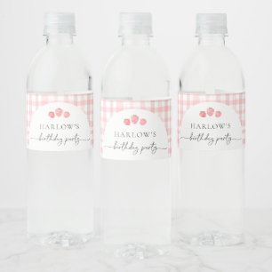 Rosa Gingham Birthday Vattenflaska Labels Vattenflaskor Etikett