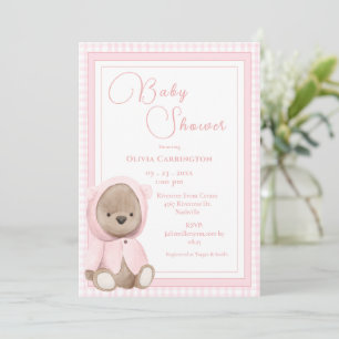 Rosa Gingham Björn Vintage Babyfirande Inbjudningar