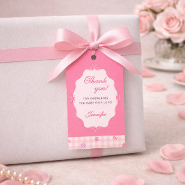 Rosa Gingham Blommig Band Bebisens Mottagningspres Presentetikett