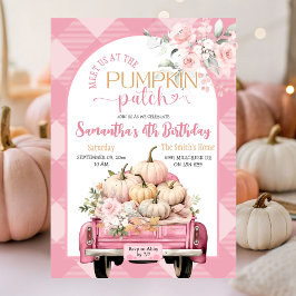 Rosa Gingham Blommigt Fall Pumpkin Patch Birthday Inbjudningar
