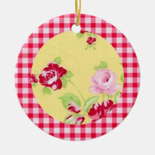 Rosa Gingham Blommigt Ornament