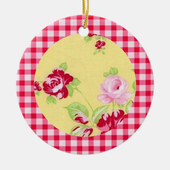 Rosa Gingham Blommigt Ornament (Framsidan)