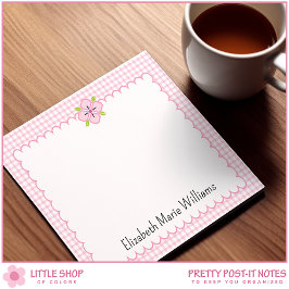 Rosa Gingham Blommigt Scalloped Kant Personlig Post-it Block