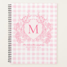  Rosa Gingham Blommigt Vapensköld Monogram
