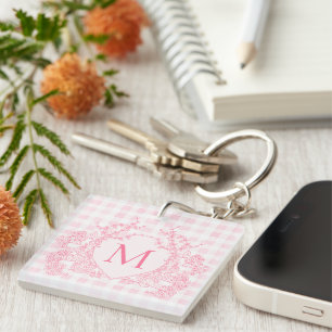 Rosa Gingham Blommigt Vapensköld Monogram