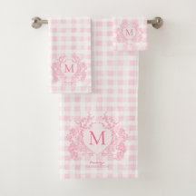  Rosa Gingham Blommigt Vapensköld Monogram