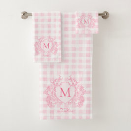  Rosa Gingham Blommigt Vapensköld Monogram