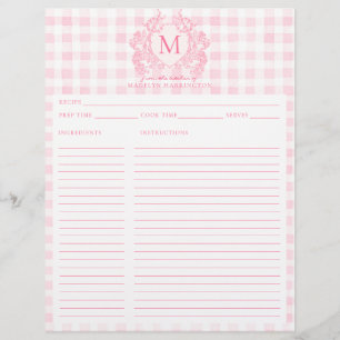  Rosa Gingham Blommigt Vapensköld Monogram Recipe