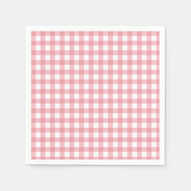 Rosa gingham bondgårdsfödelsedag pappersservett (Framsidan)
