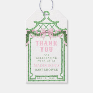Rosa Gingham Bow Baby Shower Presentetikett