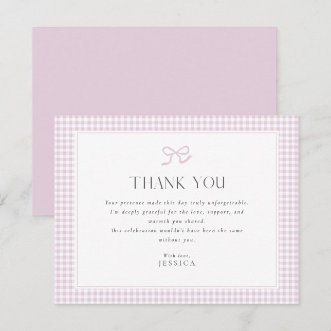 Rosa Gingham Bow Baby Shower Tack för ditt kort (Fram/baksida)