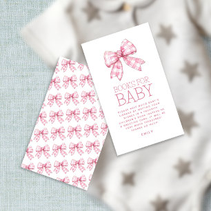 Rosa Gingham Bow Bokar för Baby Baby Shower Tilläggskort