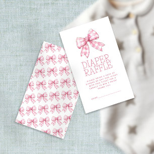 Rosa Gingham Bow Diaper Raffle Baby Shower Tilläggskort