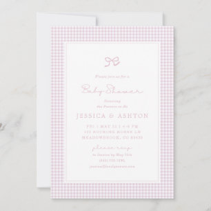 Rosa Gingham Bow Flicka, Baby Shower Inbjudan