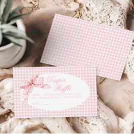 Rosa Gingham Bow Flicka Shower Diaper Raffle Tilläggskort