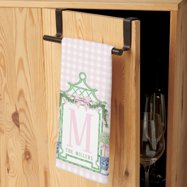 Rosa Gingham Bow Kökshandduk (Thirds Fold)