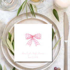 Rosa Gingham Bow Ribbon Coquette Personlig Pappersservett