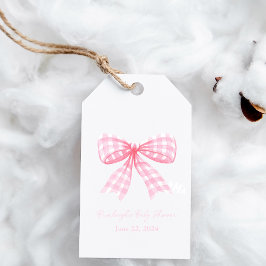 Rosa Gingham Bow Ribbon Coquette Personlig Presentetikett