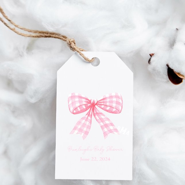 Rosa Gingham Bow Ribbon Coquette Personlig Presentetikett (Skapare uppladdad)